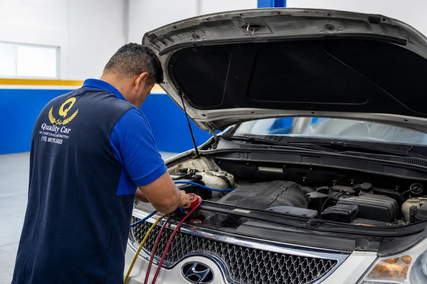 Manutenção de ar-condicionado automotivo na Quality Car, em Sorocaba